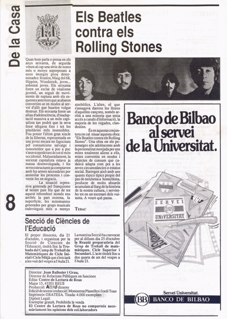 La cinquena època de la Revista del Centre de Lectura del gener de 1988 al juny del 1989